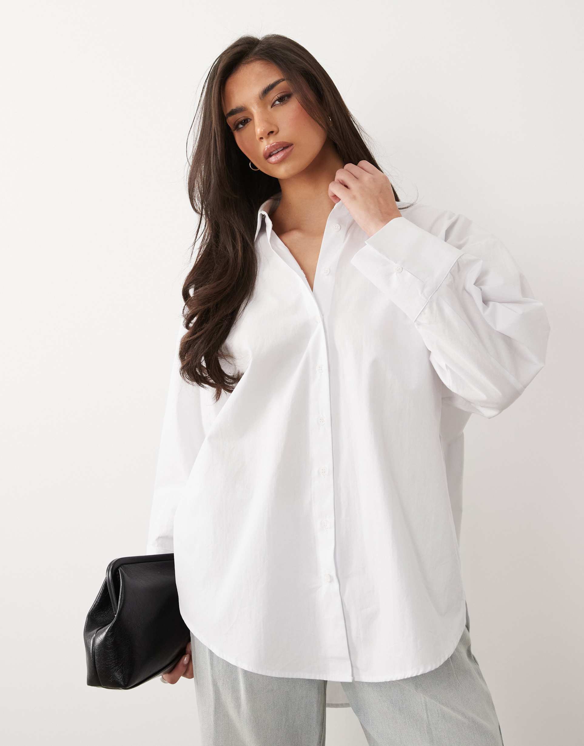 asos design longline tie front shirt in white