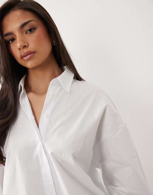 ASOS DESIGN longline tie front shirt in white , 3 of 4