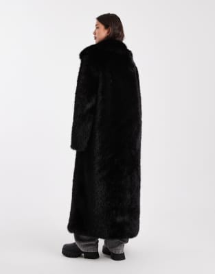 Asos Design Longline Tipped Faux Fur Car Coat In Black