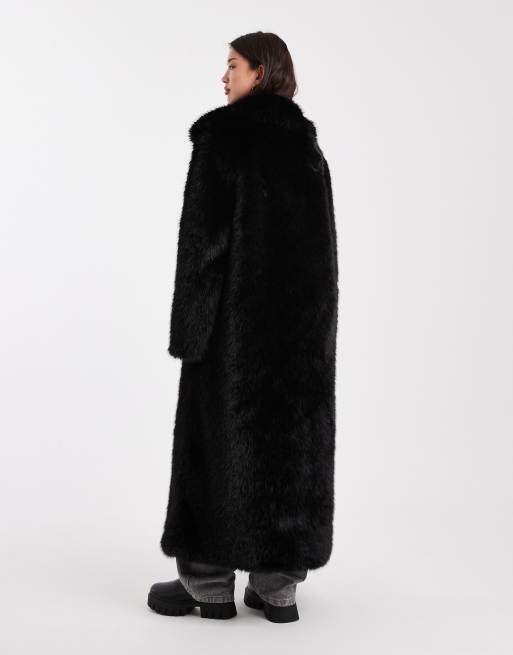 ASOS DESIGN longline tipped faux fur car coat in black