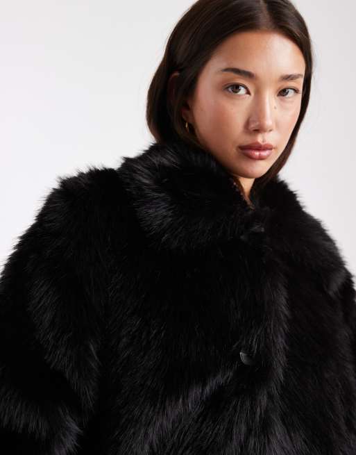 ASOS DESIGN longline tipped faux fur car coat in black, 3 of 4