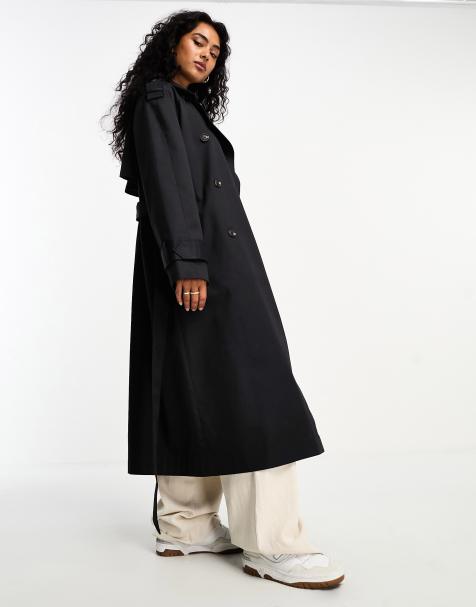 Women's black cheap long tailored coat