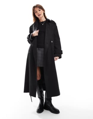 longline trench coat in black