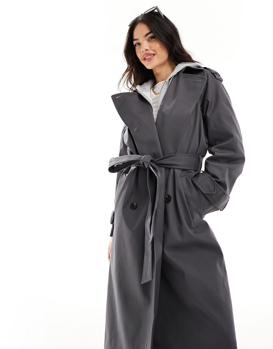ASOS DESIGN longline trench coat in charcoal-Grey
