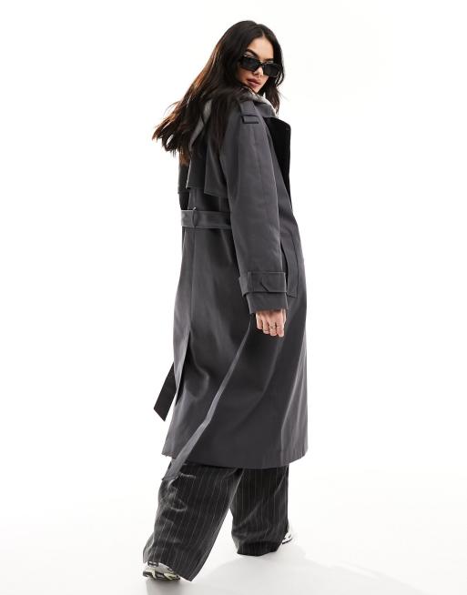ASOS DESIGN longline trench coat in charcoal, 4 of 4