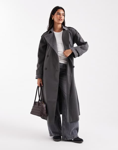 ASOS DESIGN longline trench coat in charcoal - view 1