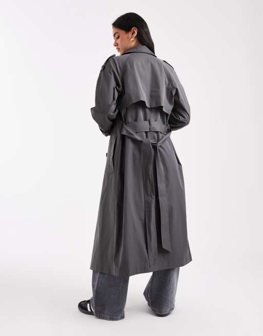 ASOS DESIGN longline trench coat in charcoal
