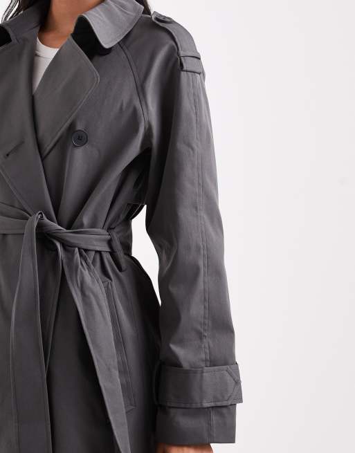 ASOS DESIGN longline trench coat in charcoal