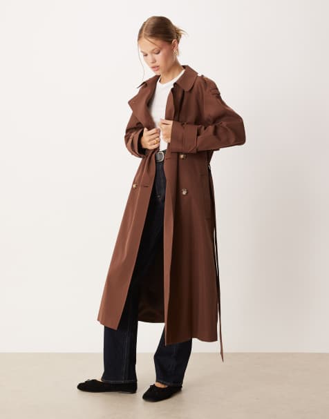 ASOS DESIGN longline trench coat in chocolate - view 1