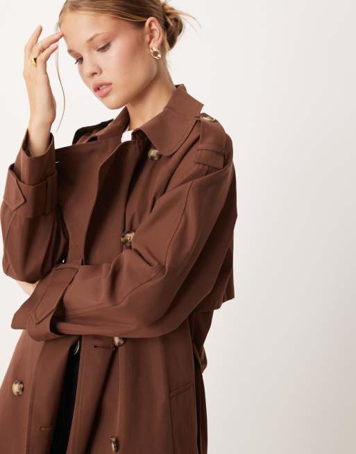 ASOS DESIGN longline trench coat in chocolate