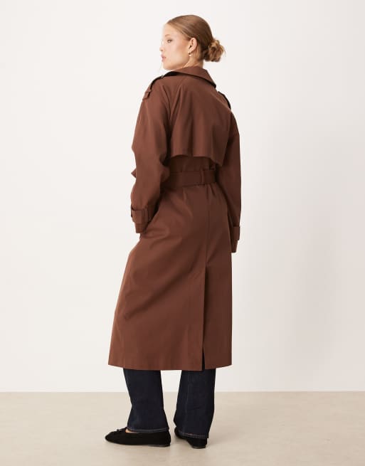 ASOS DESIGN longline trench coat in chocolate