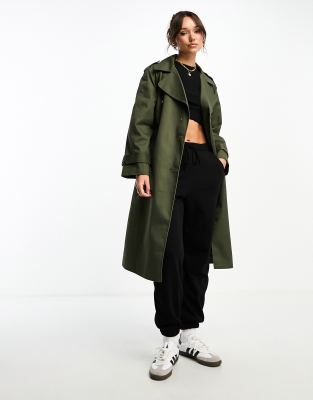 ASOS DESIGN longline trench coat in dark khaki