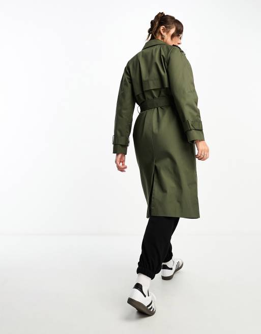 ASOS DESIGN longline trench coat in dark khaki