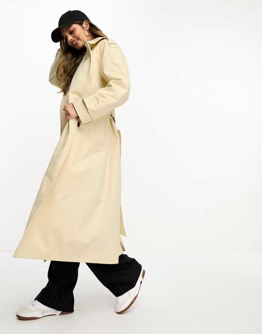 ASOS DESIGN longline trench coat in ecru