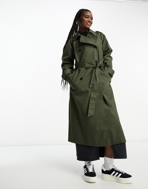 ASOS DESIGN longline trench coat in khaki