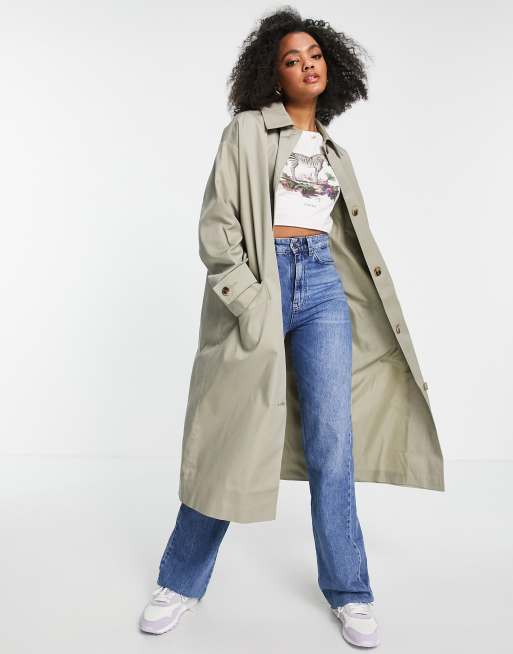 ASOS DESIGN longline trench coat in khaki