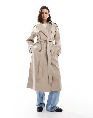 longline trench coat in mushroom-Brown