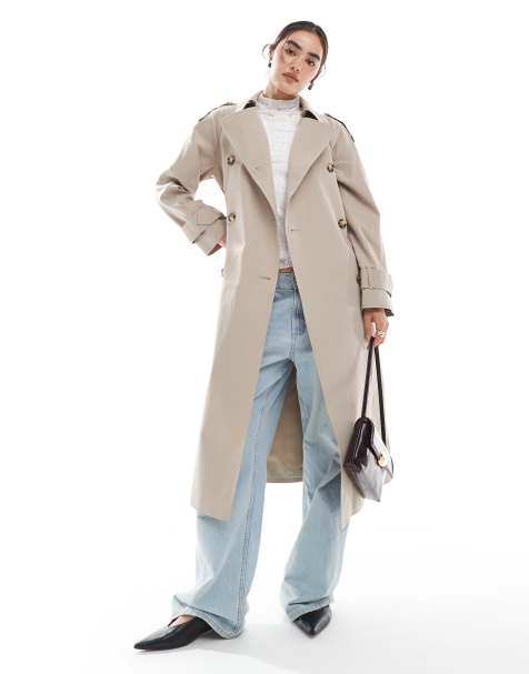 ASOS DESIGN longline trench coat in mushroom - view 1