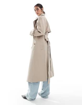 Asos Design Longline Trench Coat In Neutral