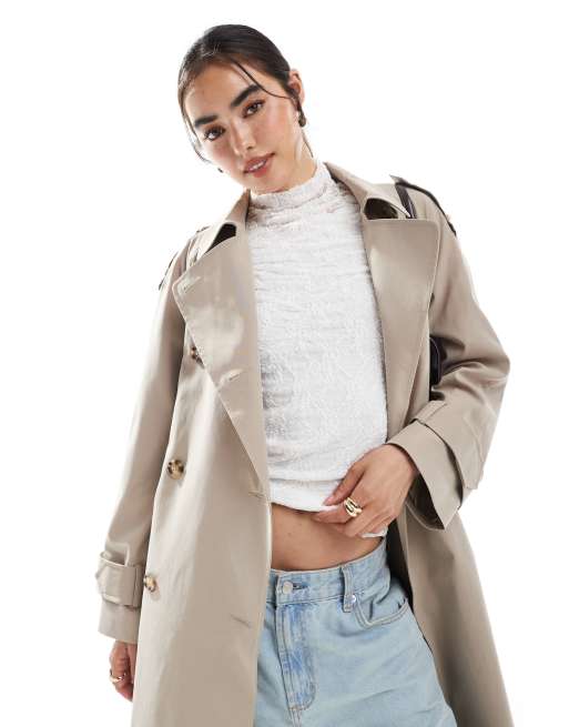 ASOS DESIGN longline trench coat in mushroom