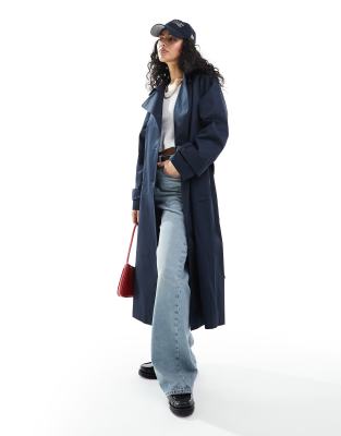 Asos Design Longline Trench Coat In Navy