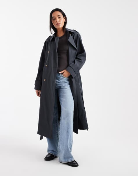 ASOS DESIGN longline trench coat in navy - view 1