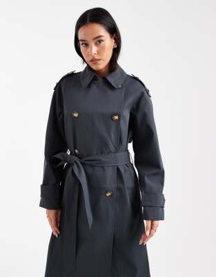 Asos Design Longline Trench Coat In Blue