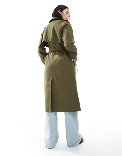 ASOS DESIGN longline trench coat in olive