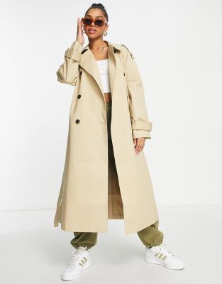 Weekday Kia wool blend oversized coat with tie waist detail in brown