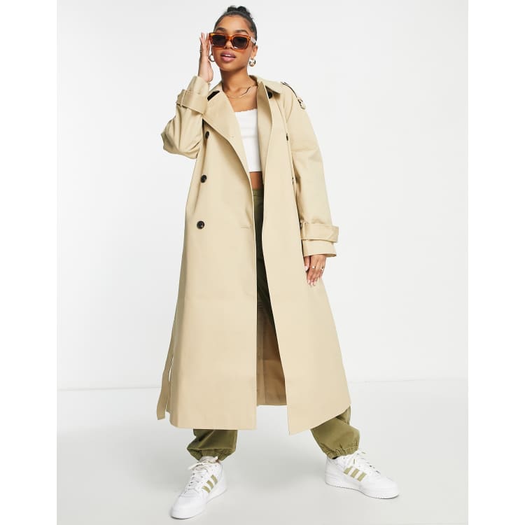 Long tan trench store coat