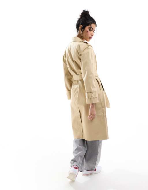 ASOS DESIGN longline trench coat in stone