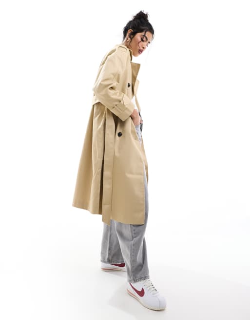 Stone Panel Detail Belted Trench Coat