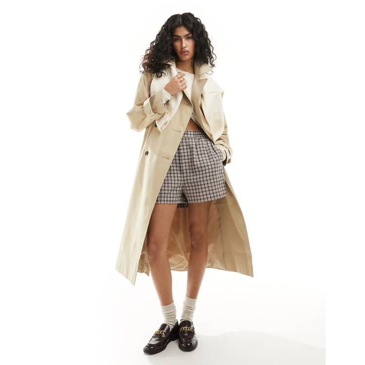 ASOS DESIGN longline trench coat in stone