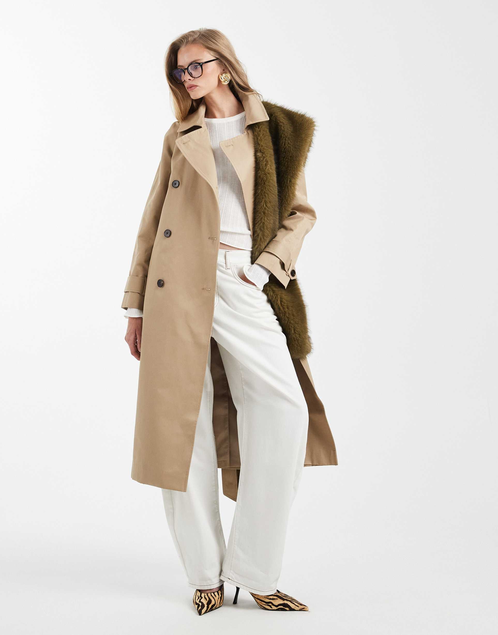 asos design longline trench coat with cotton and water repellent finish in stone