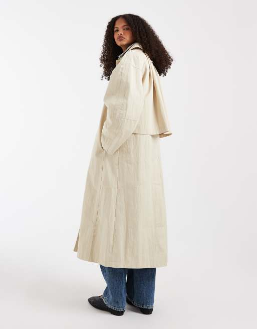 ASOS DESIGN longline trench coat with pleat detail in stone, 3 of 4