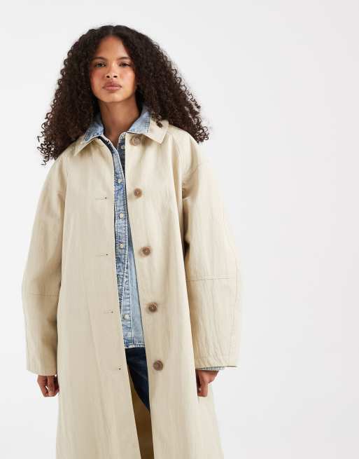 ASOS DESIGN longline trench coat with pleat detail in stone, 4 of 4