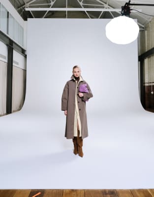 Asos Design Longline Trench Coat With Pleated Detailing In Brown