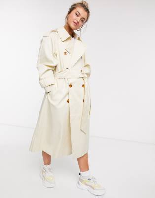 ASOS DESIGN longline trench coat in stone