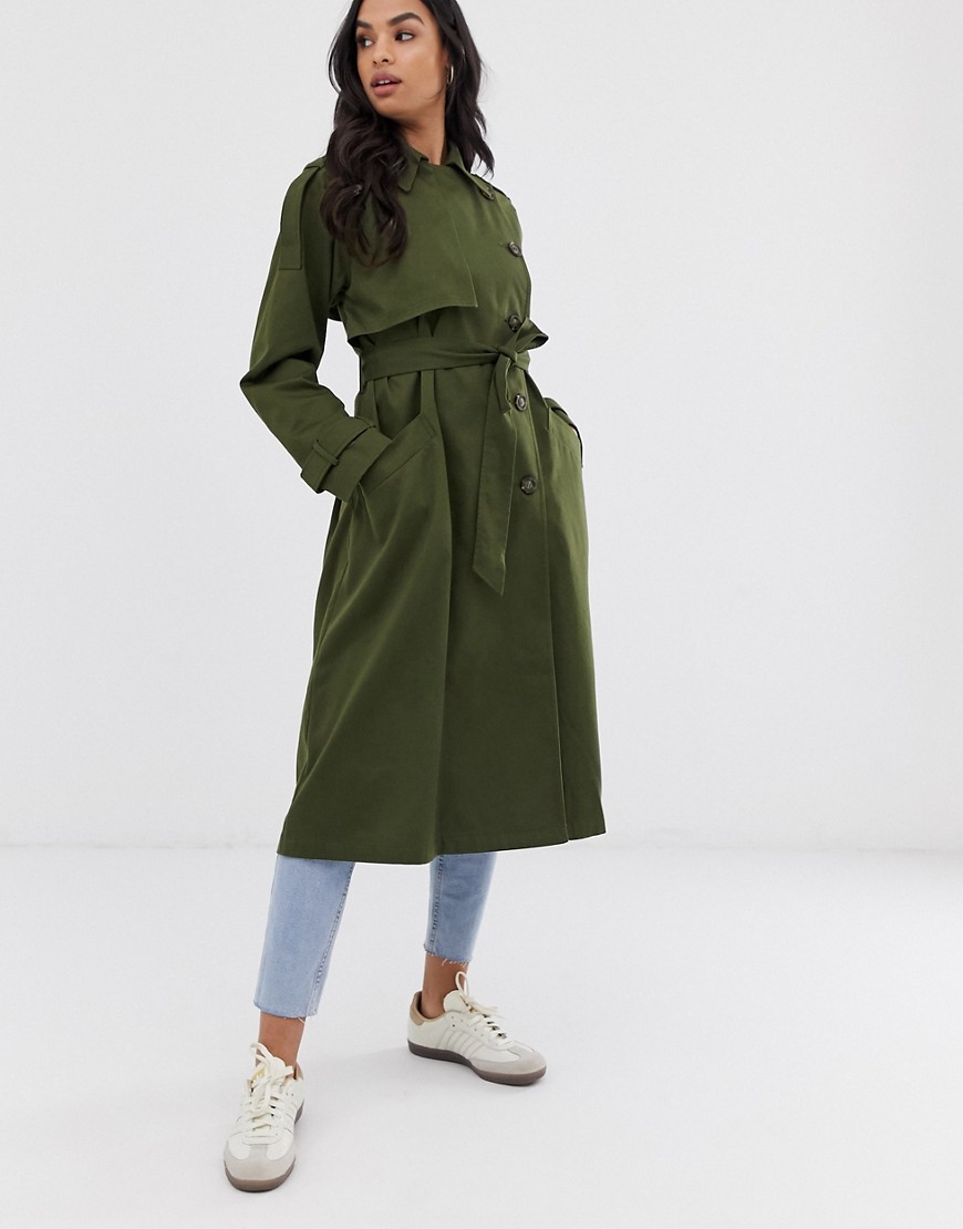 ASOS DESIGN longline trench coat-Green