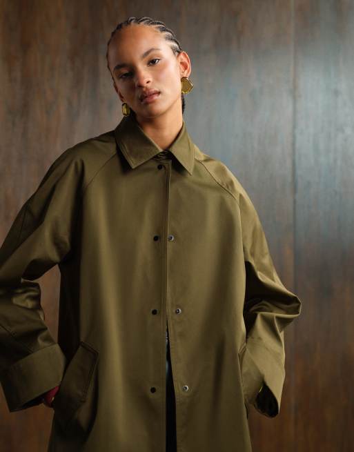 ASOS DESIGN longline car coat trench in khaki