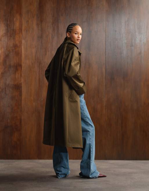 ASOS DESIGN longline trench in khaki, 3 of 4