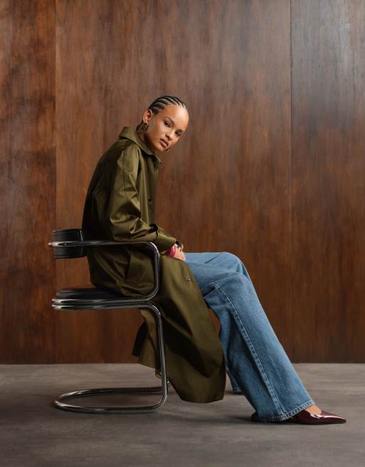 ASOS DESIGN longline car coat trench in khaki