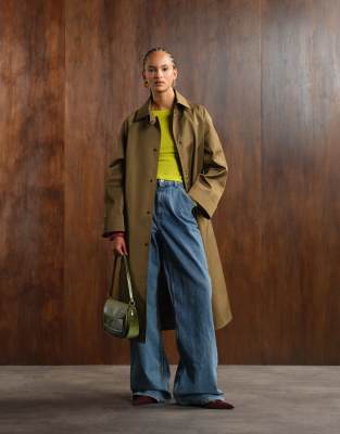 ASOS DESIGN - Longline-Trenchcoat in Khaki-Braun
