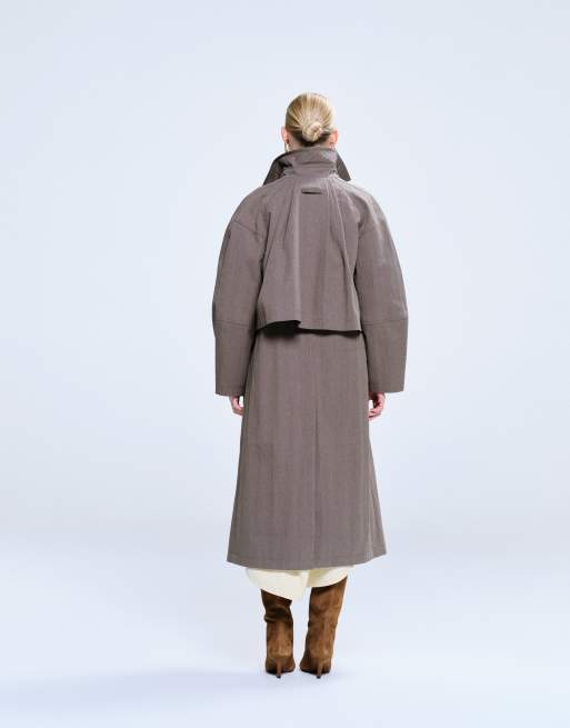 ASOS DESIGN – Longline-Trenchcoat in Pilzbraun mit Faltendetail, 4 von 4