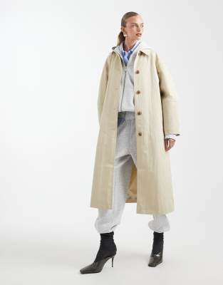 ASOS DESIGN - Longline-Trenchcoat in Steinbeige mit Faltendetail-Neutral