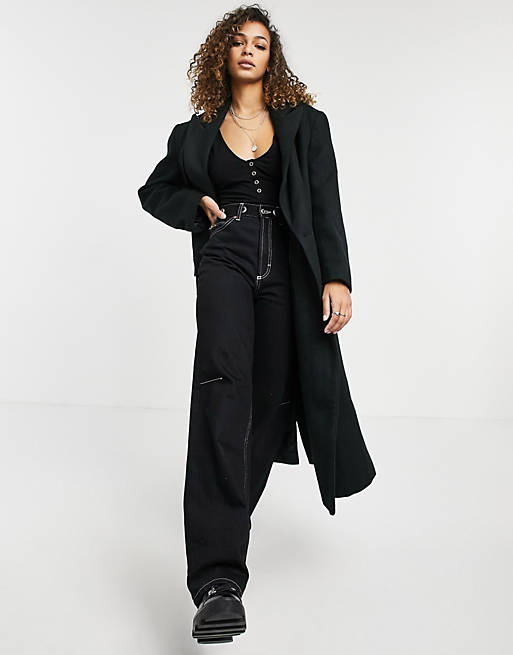 ASOS DESIGN longline twill grandad coat in black