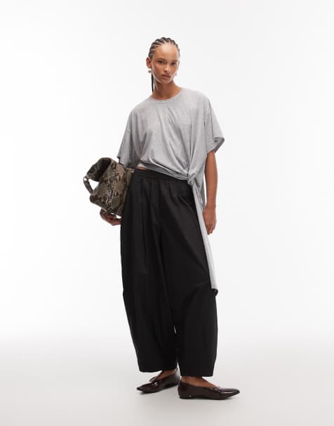 ASOS DESIGN longline twist drape front detail top in grey marl - view 1