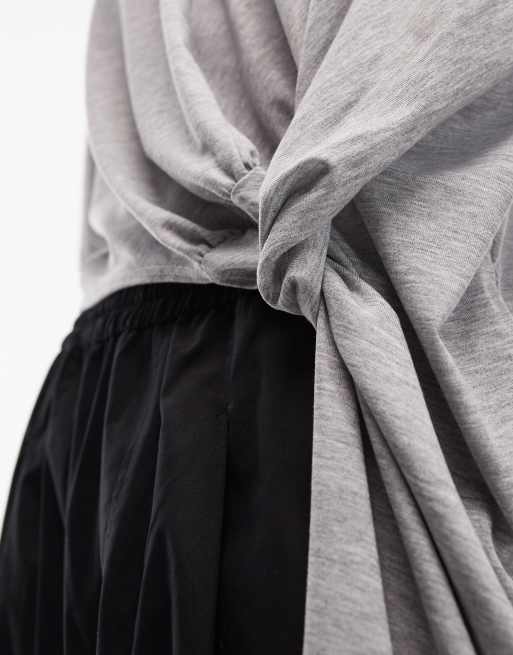 ASOS DESIGN longline twist drape front detail top in grey marl, 2 of 4
