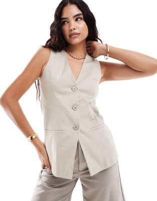 ASOS DESIGN longline vest in stone - view 1
