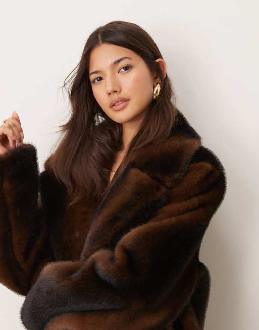 ASOS DESIGN longline vintage look faux fur coat in brown